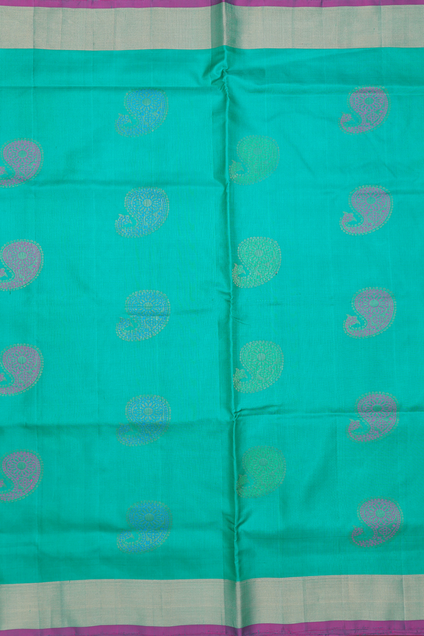 Soft Silk Saree In Green With Paisley Motifs