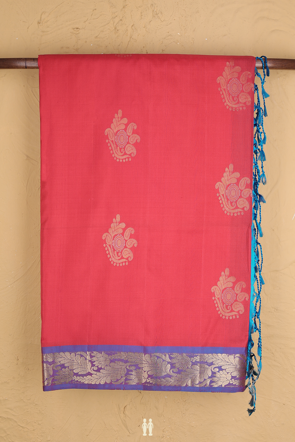 Soft Silk Saree In Rani Pink With Paisley Motifs