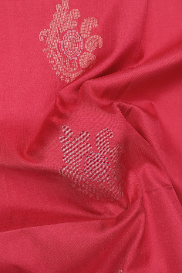 Soft Silk Saree In Rani Pink With Paisley Motifs