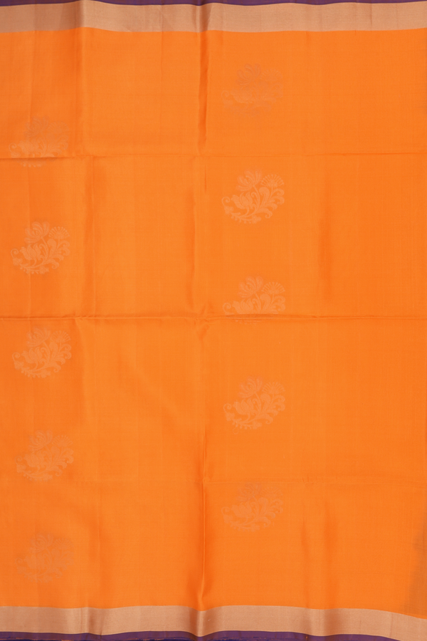 Soft Silk Saree In Bright Orange With Floral Motifs