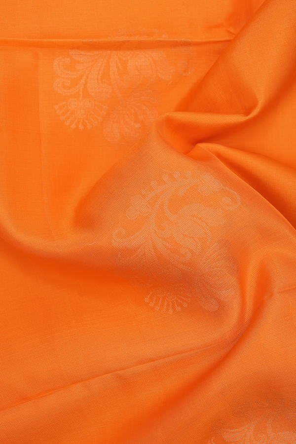 Soft Silk Saree In Bright Orange With Floral Motifs