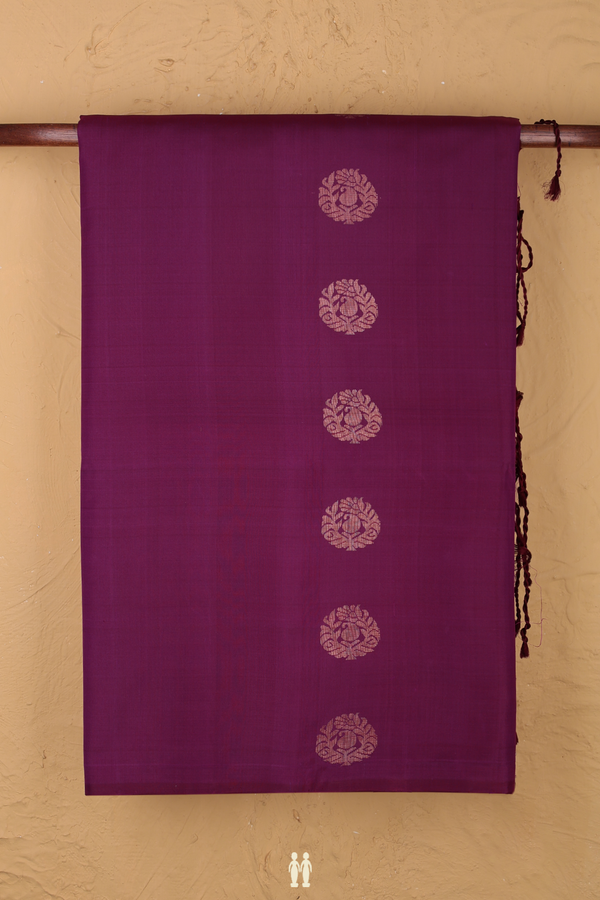Soft Silk Saree In Plum Purple With Paisley Buttas