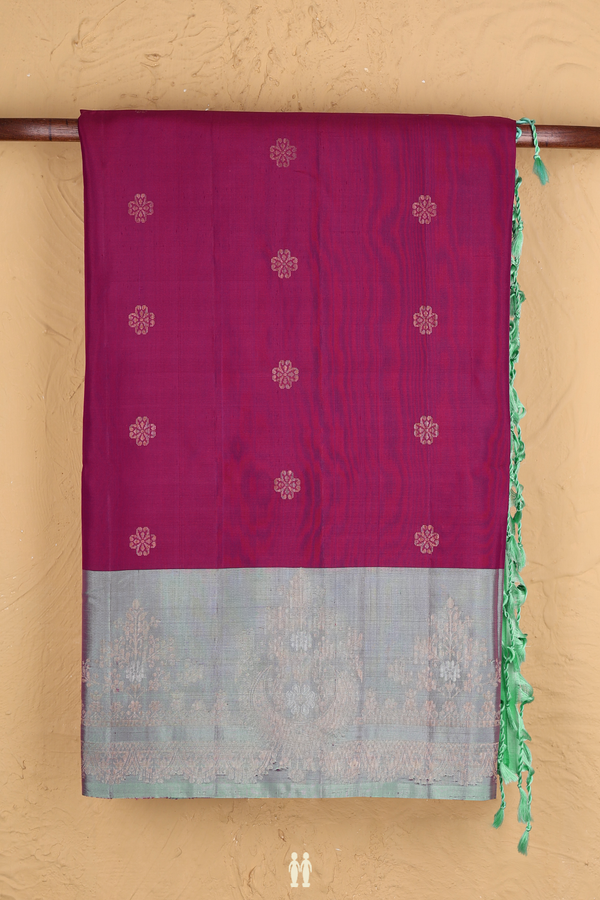 Soft Silk Saree In Berry Purple With Zari Buttas