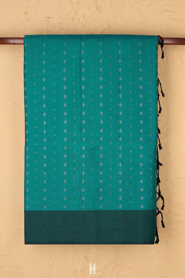 Soft Silk Saree In Peacock Green With Zari Buttas