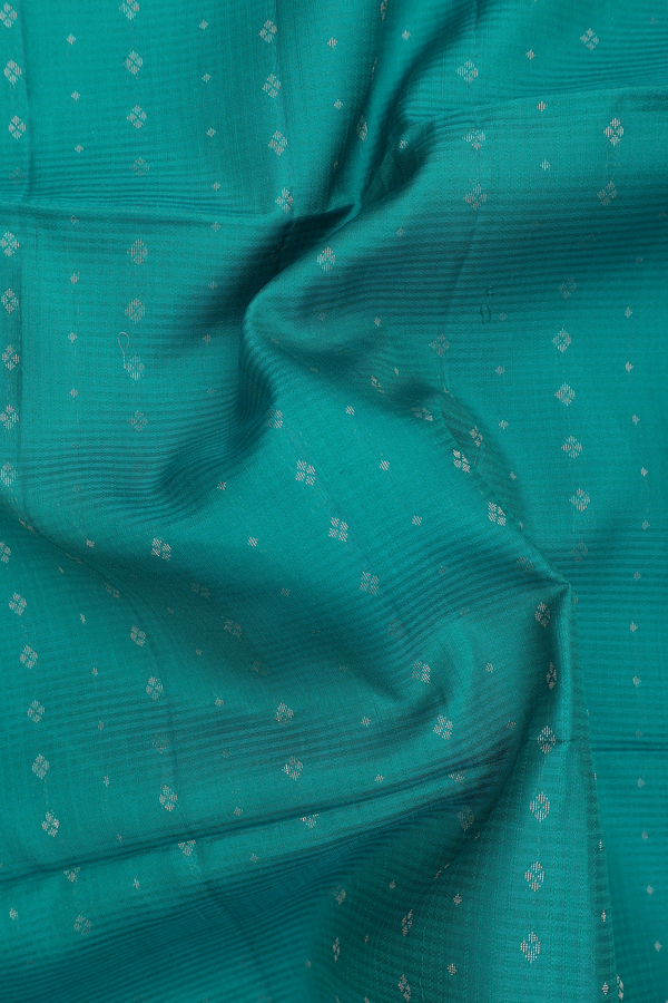 Soft Silk Saree In Peacock Green With Zari Buttas