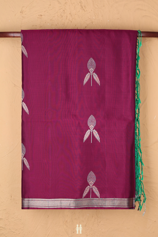Soft Silk Saree In Plum Purple With Floral Motifs
