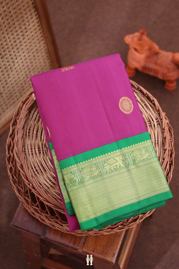 Kanchipuram Silk Saree In Grape Purple With Peacock Buttas