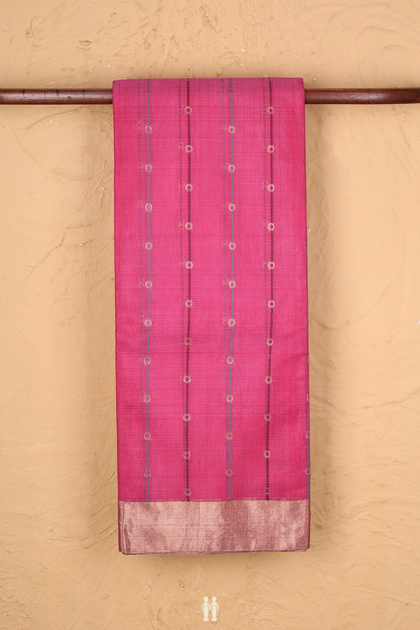 Kora Silk Cotton Saree In Rani Pink With Stripes Design