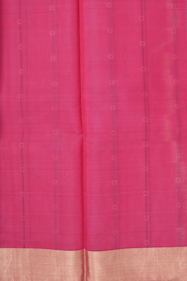 Kora Silk Cotton Saree In Rani Pink With Stripes Design