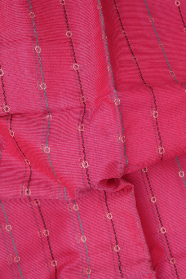 Kora Silk Cotton Saree In Rani Pink With Stripes Design