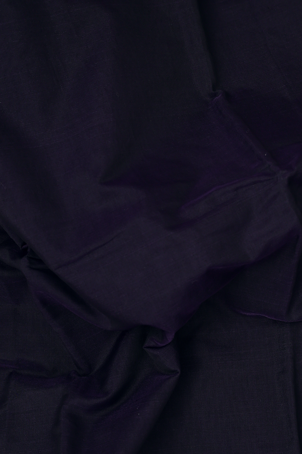 Kora Silk Cotton Saree In Plain Navy Blue With Paisley Border