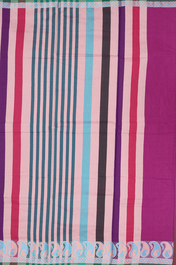 Kora Silk Cotton Saree In Plain Purple With Paisley Border