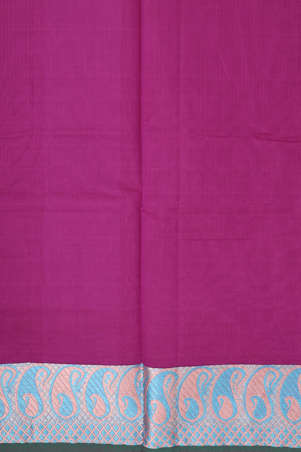 Kora Silk Cotton Saree In Plain Purple With Paisley Border