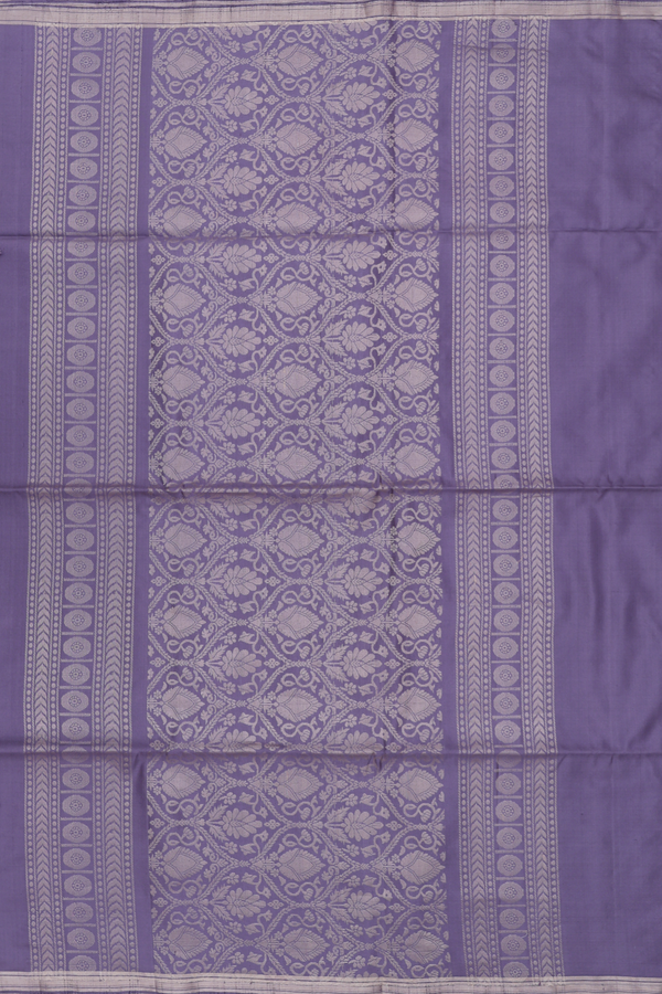 Soft Silk Saree In Greyish Purple With Zari Buttas