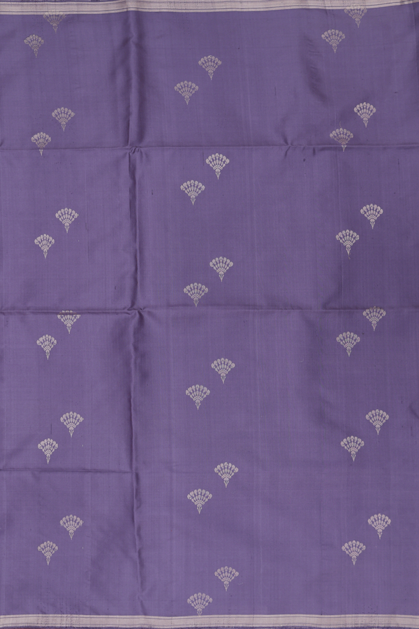 Soft Silk Saree In Greyish Purple With Zari Buttas