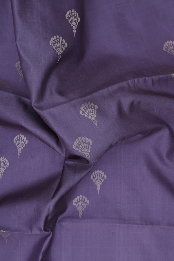 Soft Silk Saree In Greyish Purple With Zari Buttas