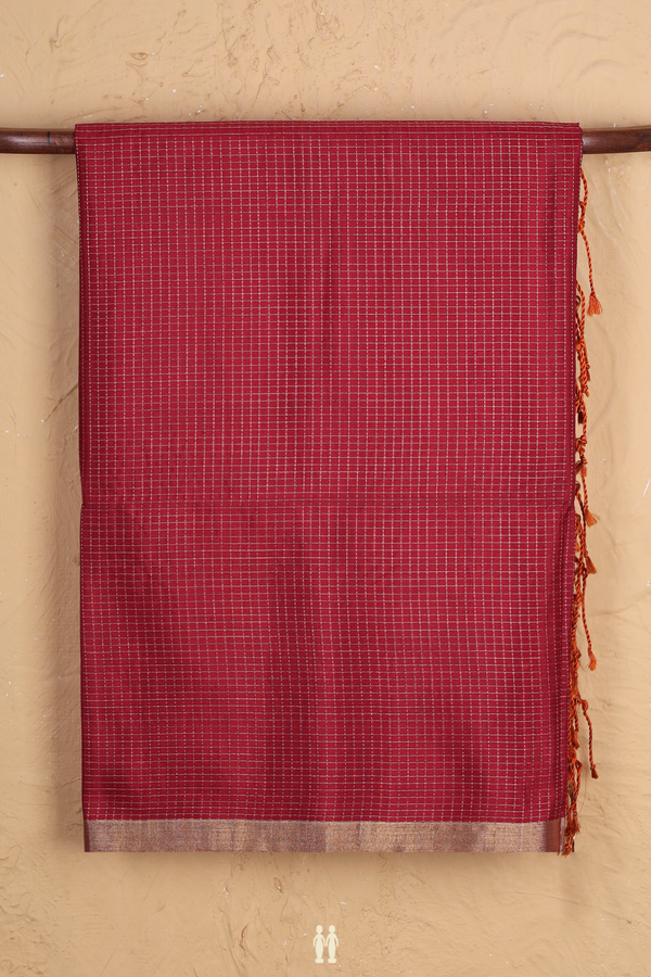 Soft Silk Saree In Red With Checks Design