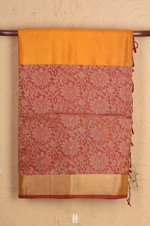 Soft Silk Saree In Orange With Floral Border