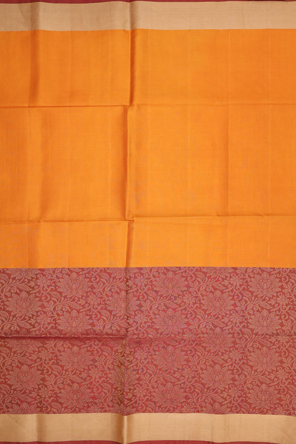 Soft Silk Saree In Orange With Floral Border
