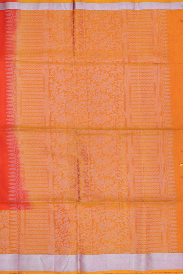 Soft Silk Saree In Bright Orange With Stripes Design