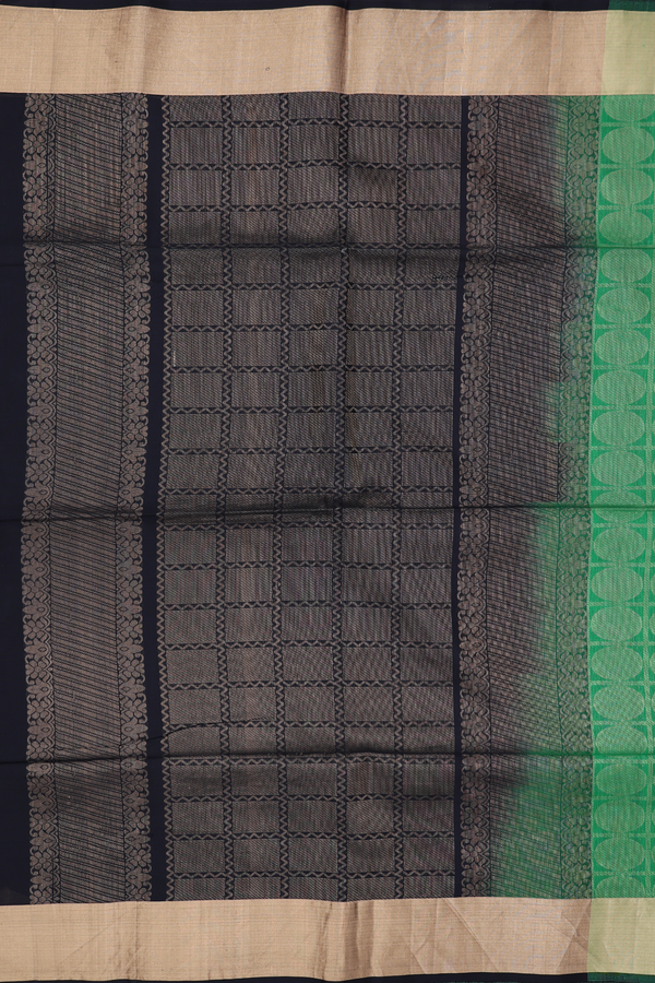 Soft Silk Saree In Green With Checks Along Buttas
