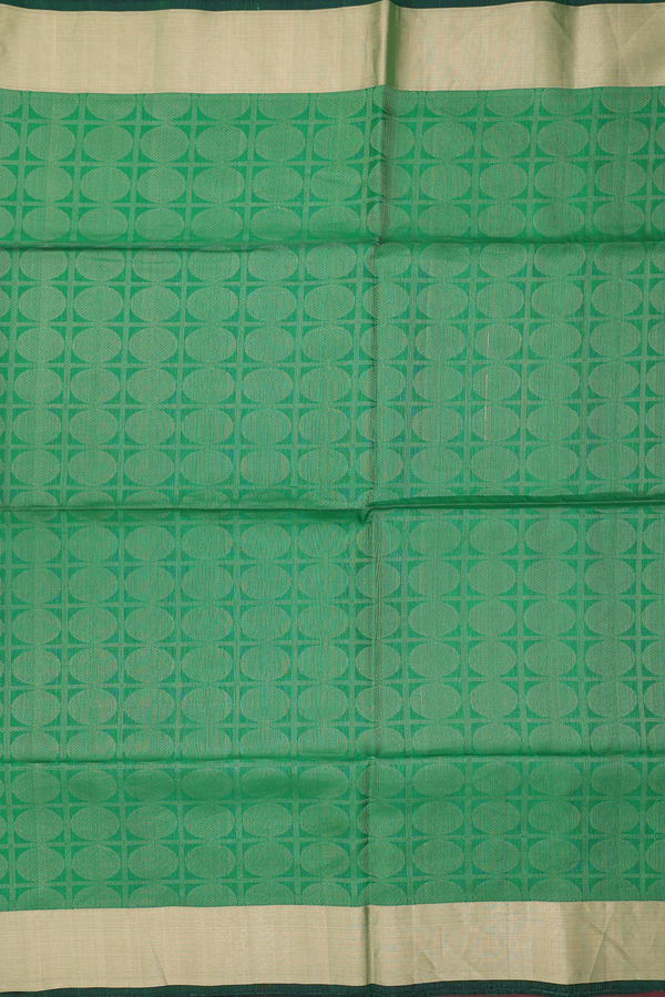 Soft Silk Saree In Green With Checks Along Buttas
