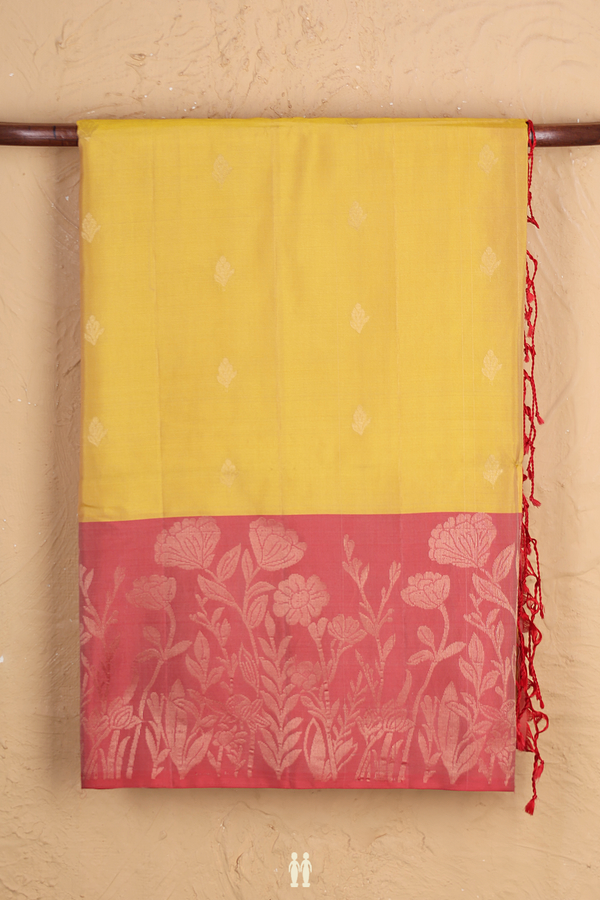 Soft Silk Saree In Yellow With Floral Buttas