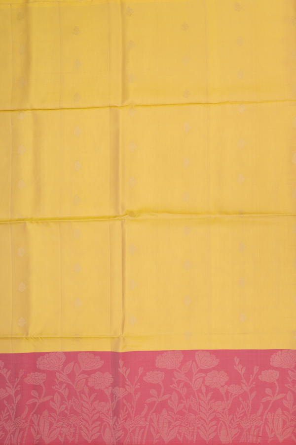 Soft Silk Saree In Yellow With Floral Buttas