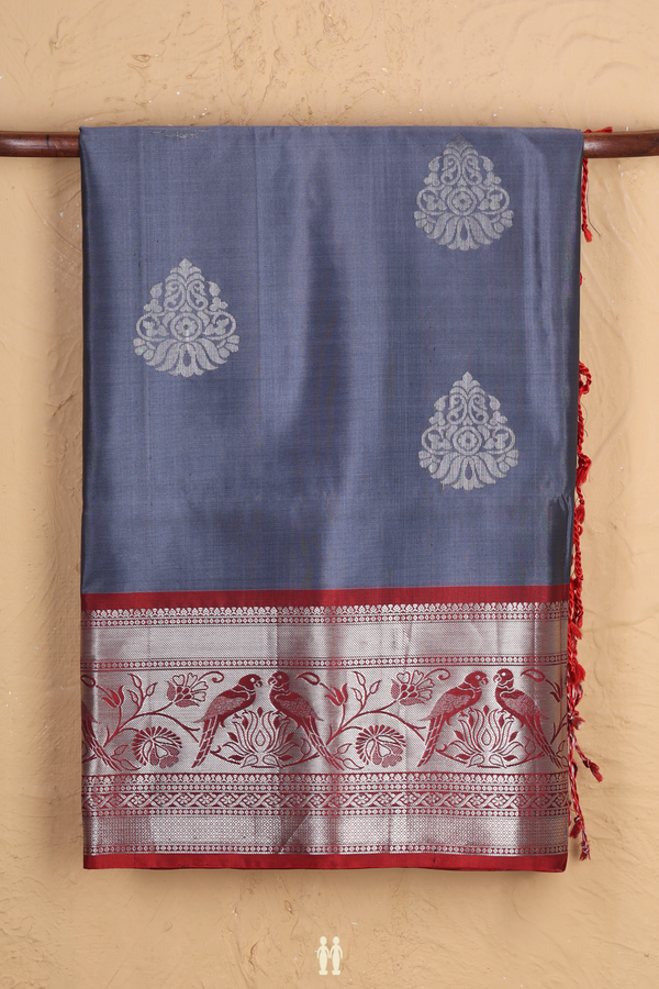 Soft Silk Saree In Grey With Zari Motifs