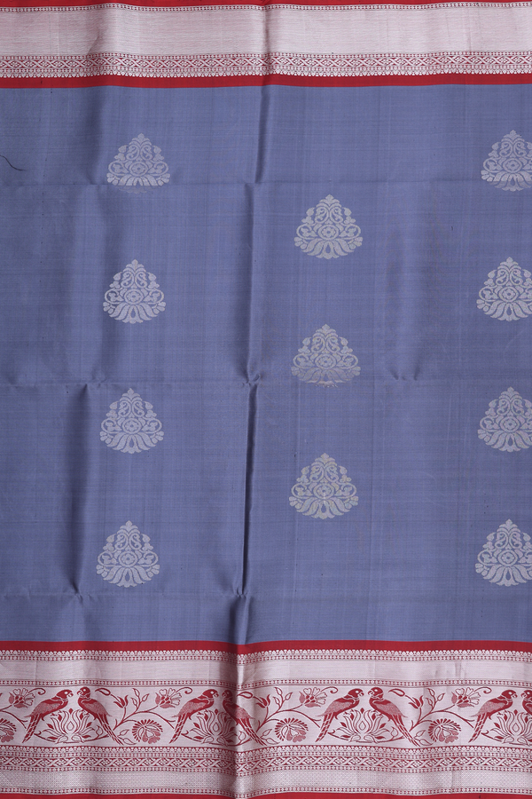 Soft Silk Saree In Grey With Zari Motifs