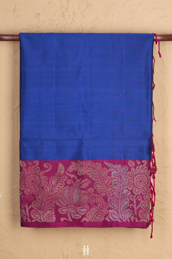 Soft Silk Saree In Plain Royal Blue With Contrast Border