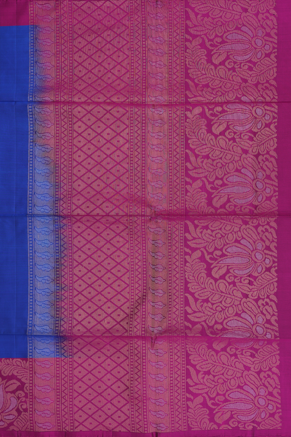 Soft Silk Saree In Plain Royal Blue With Contrast Border