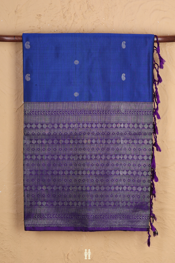 Soft Silk Saree In Royal Blue With Paisley Buttas