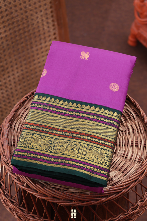 Kanchipuram Silk Saree In Orchid Purple With Peacock Buttas