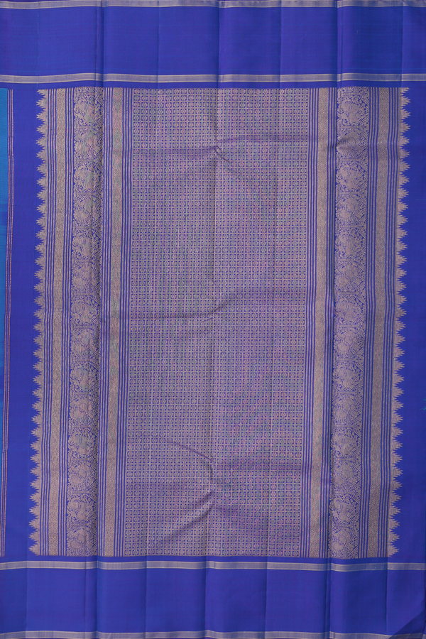Kanchipuram Silk Saree In Peacock Blue With Stripes Design