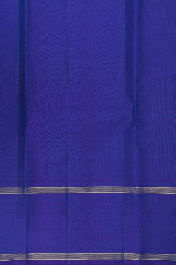 Kanchipuram Silk Saree In Peacock Blue With Stripes Design
