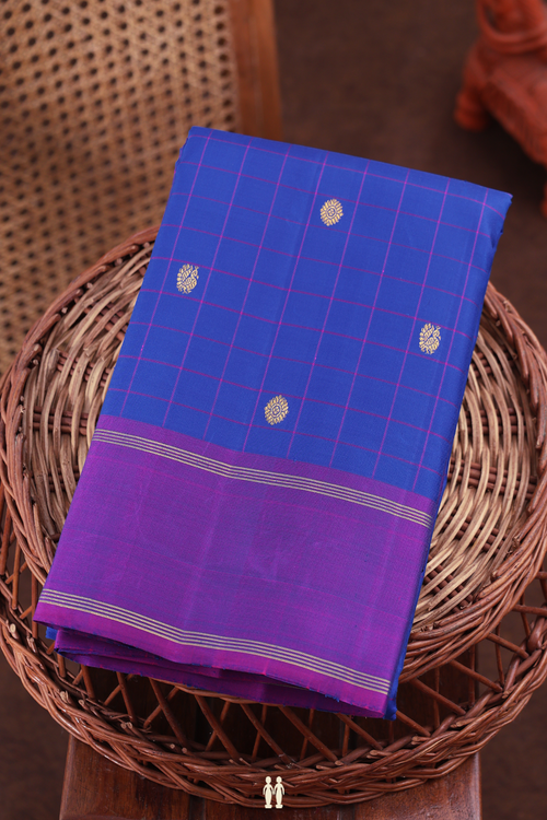 Kanchipuram Silk Saree In Royal Blue With Checks Design