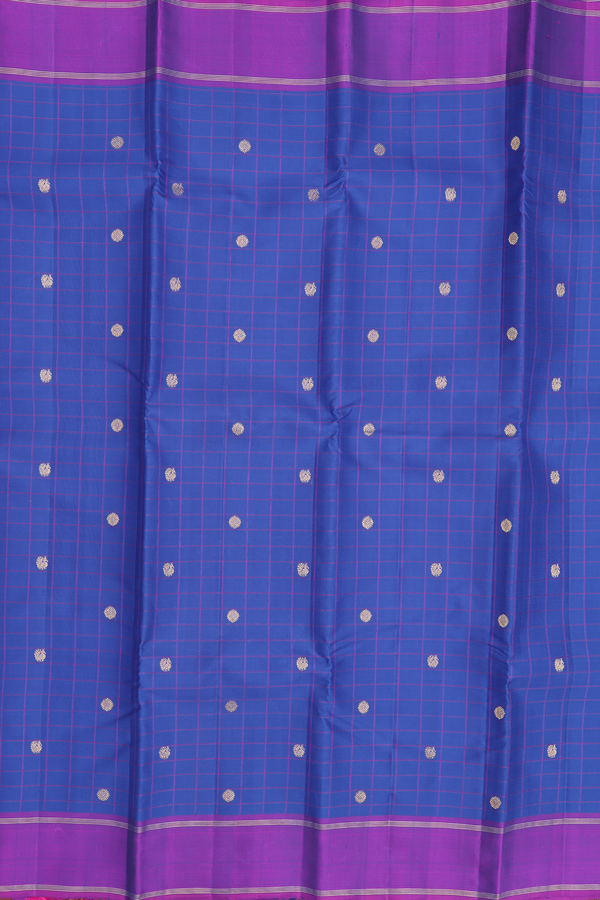 Kanchipuram Silk Saree In Royal Blue With Checks Design
