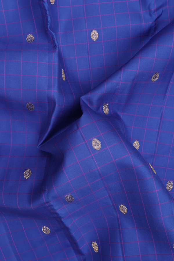 Kanchipuram Silk Saree In Royal Blue With Checks Design