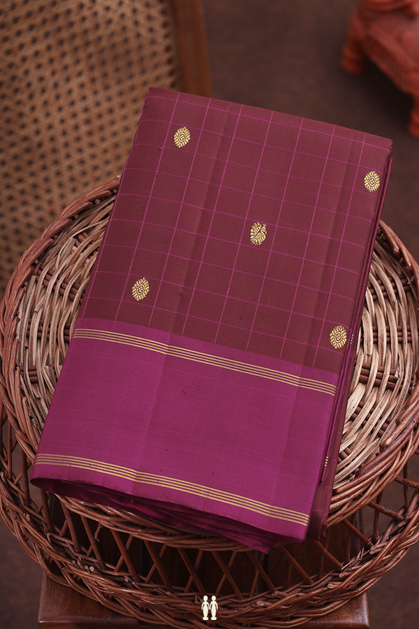 Kanchipuram Silk Saree In Ruby Red With Checks Along Buttas