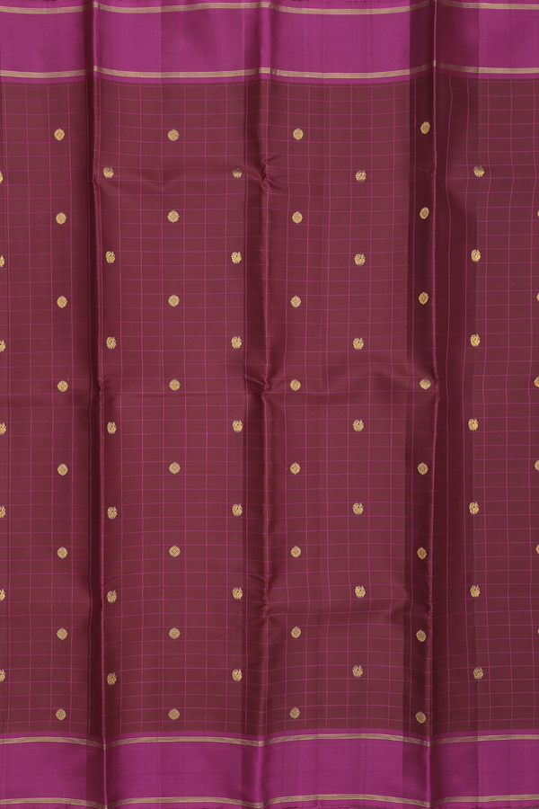 Kanchipuram Silk Saree In Ruby Red With Checks Along Buttas