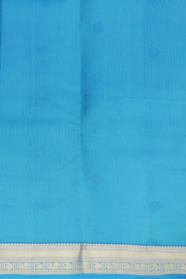Kanchipuram Silk Saree In Deep Sky Blue With Floral Buttas
