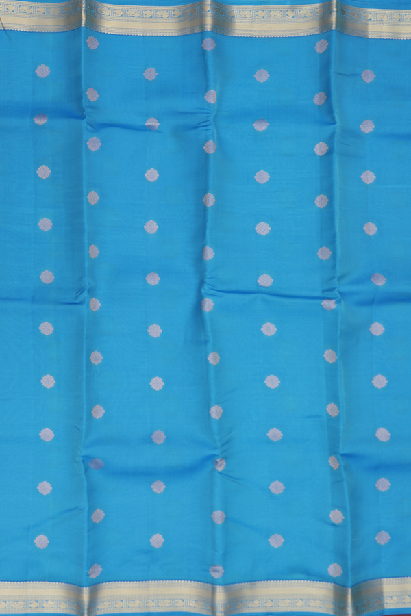 Kanchipuram Silk Saree In Deep Sky Blue With Floral Buttas