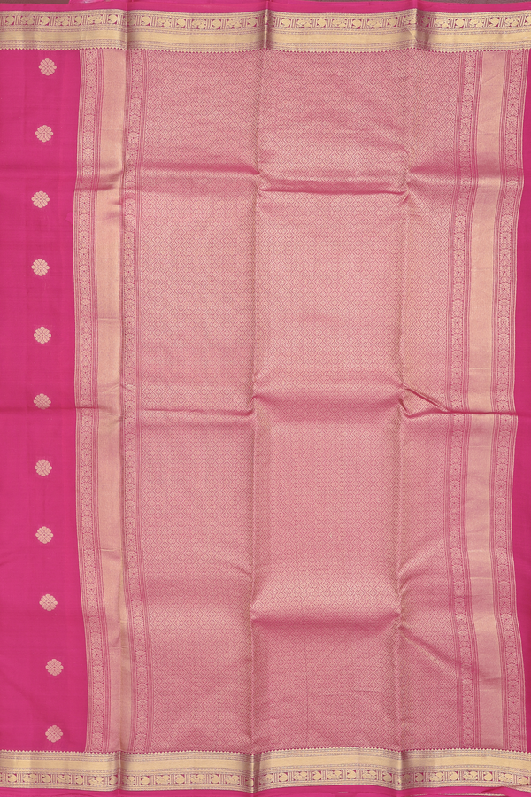 Kanchipuram Silk Saree In Rani Pink With Floral Buttas