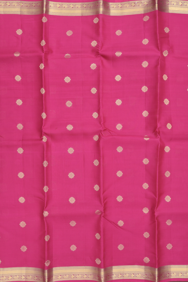 Kanchipuram Silk Saree In Rani Pink With Floral Buttas