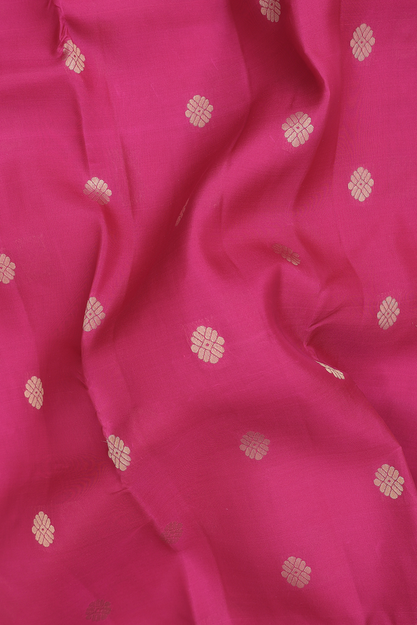 Kanchipuram Silk Saree In Rani Pink With Floral Buttas