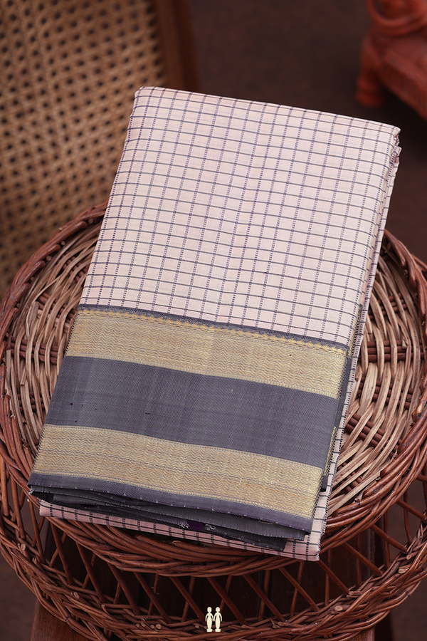 Kanchipuram Silk Saree In Light Blush Pink With Checks Design