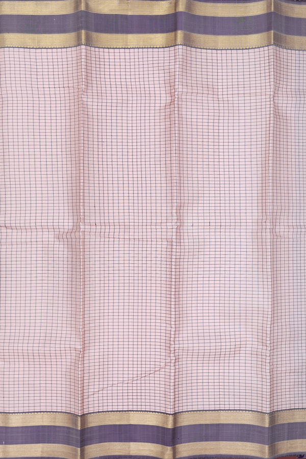 Kanchipuram Silk Saree In Light Blush Pink With Checks Design