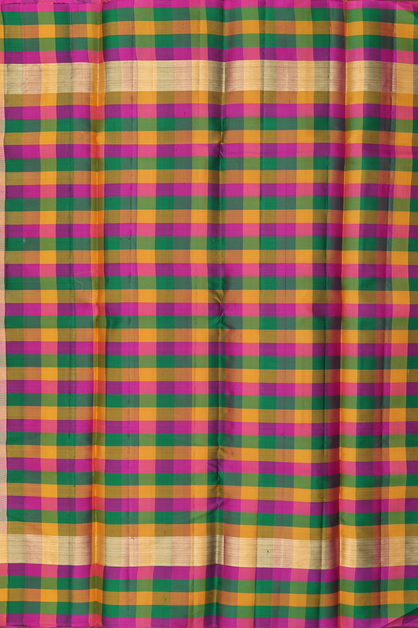 Kanchipuram Silk Saree In Cream Color With Checks Border