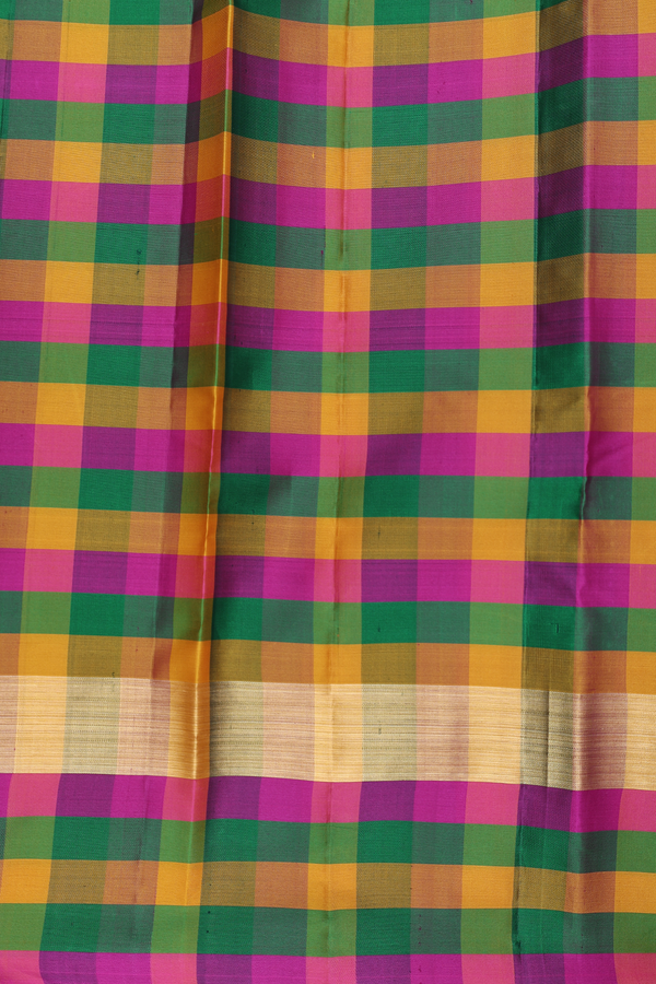 Kanchipuram Silk Saree In Cream Color With Checks Border